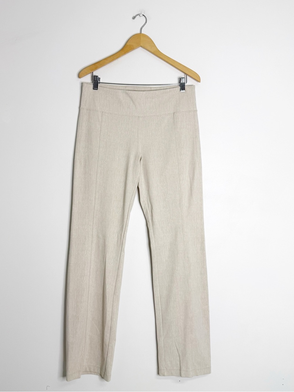 Athleta Delancey Straight Leg Pants Large Tall Beige Jacquard Pull On Stretch